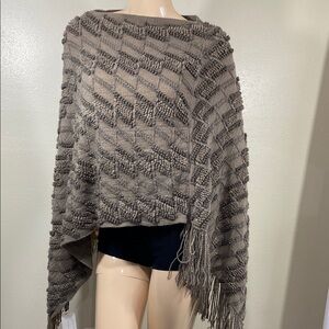 Elegant Gray Knit Poncho Sweater